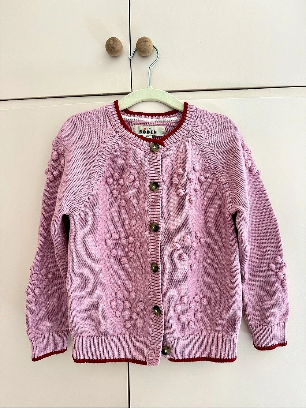 Mini Boden Girls Pink Bobble Knit Cardigan Size 6-7Y Like New